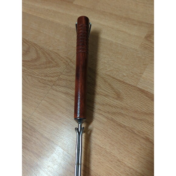 Androck Grilling Fork Chrome Plate Wood Carved Telescoping Handle Vintage - Picture 6 of 11